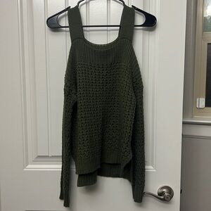 Olive green cut out shoulder sweater